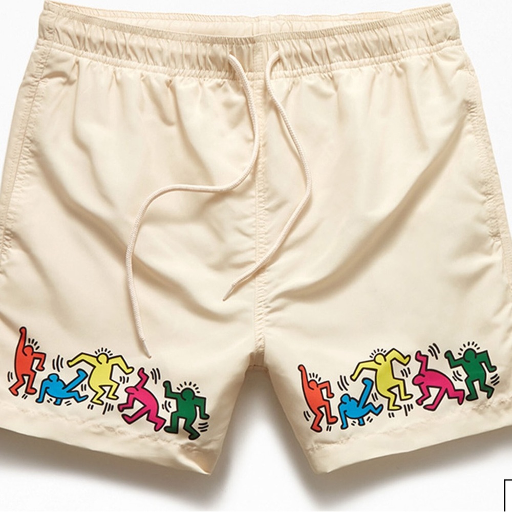 Keith Haring Party 15” Colorful Graphic Swim Trunks Shorts
